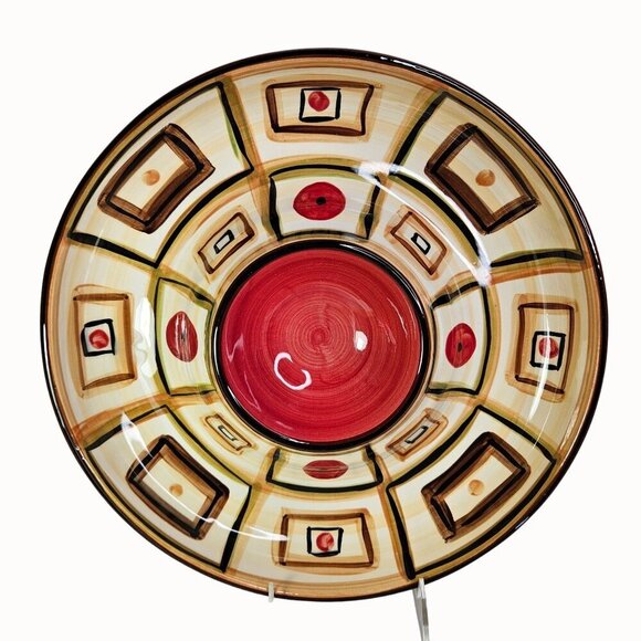 Southern Living Ceramic Chip and Dip Bowl By Gail Pittman Abstract Design READ - Picture 1 of 6